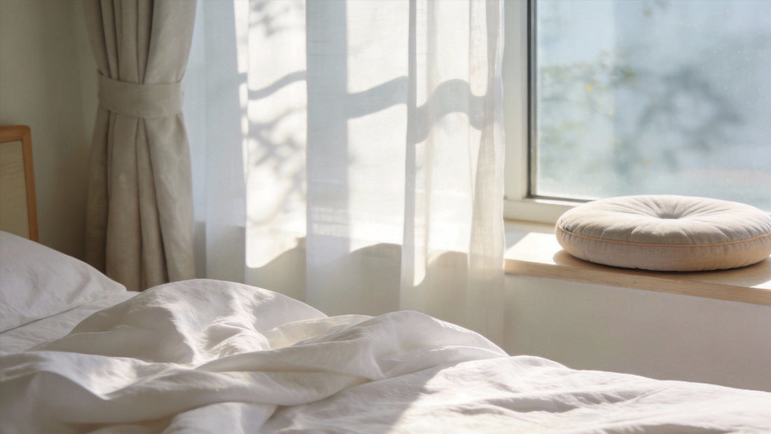 Calm sunlit bedroom prepared for a quiet sensory reset